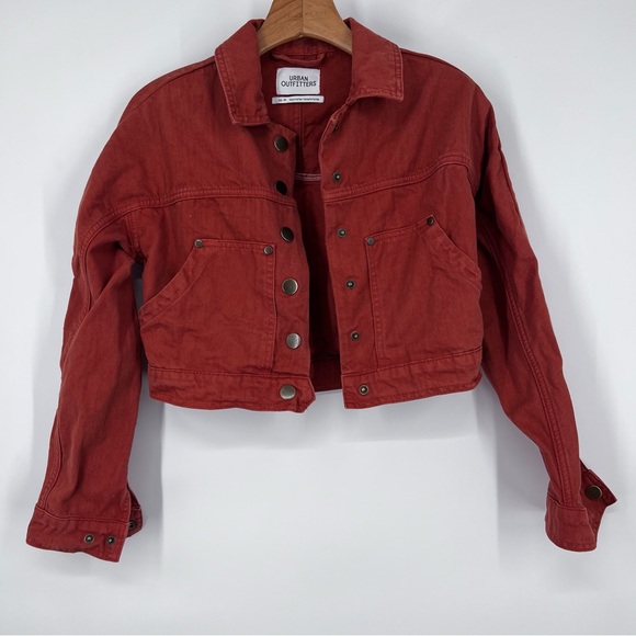 Urban Outfitters Orange Cropped Denim Jean Jacket - Picture 2 of 8